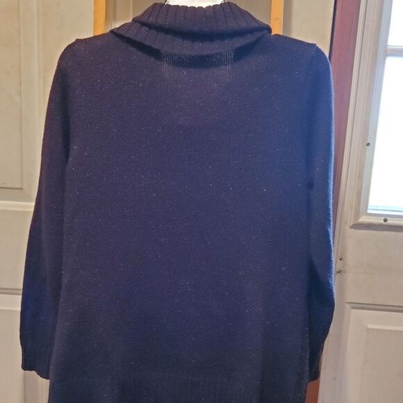 New York and Company Sweater Women’s Large Black Shimmery Cable Knit Cowl Neck - Picture 3 of 6